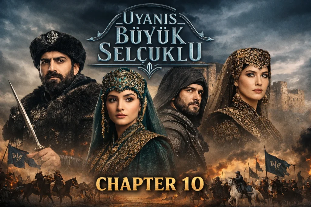 Uyanis Buyuk Selcuklu Chapter 10 scene showing Sultan Melikshah discussing strategy with Seljuk commanders in the palace.